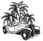 Samolepka - Palmy s retro autem